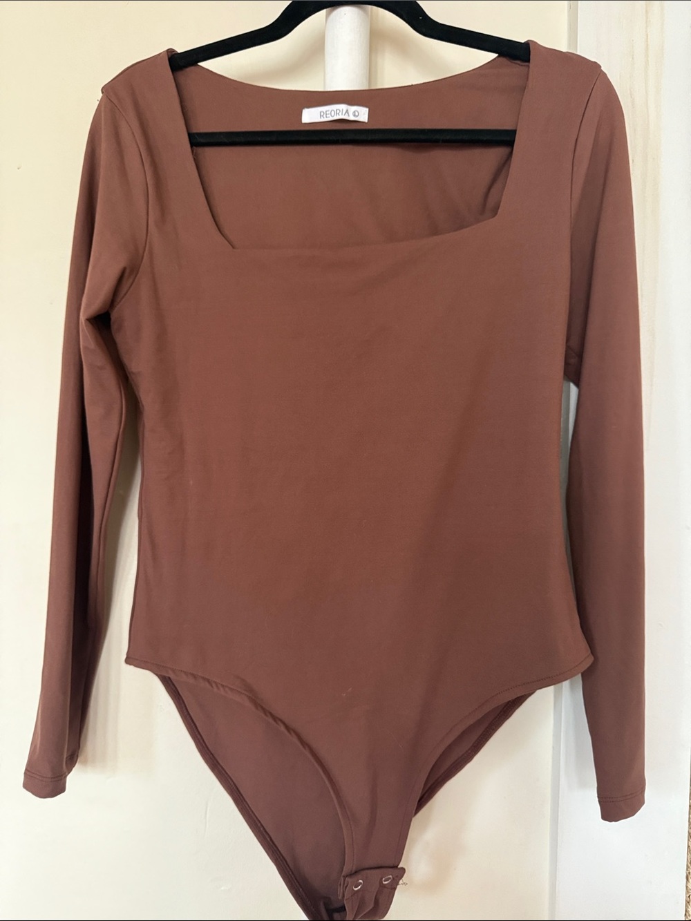 ReoRia Square Neck Long Sleeve Bodysuit - Mauve Brown